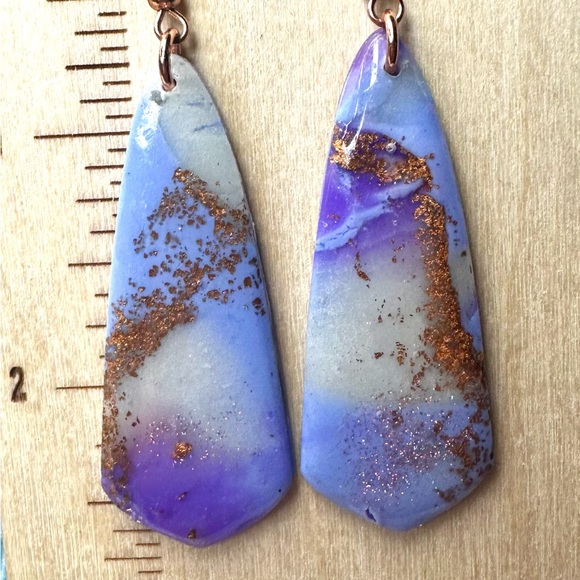 Hand crafted Abstract glow in the dark Purple Polymer Clay Earrings - Picture 7 of 7